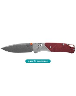 Bugout S90V Premium Steel stonewash finish red micarta and aluminium handle AXIS-lock