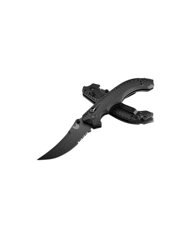 Mini Bedlam S90V Premium steel serrated blade black Cerakote coated black G10 handle Mini Bedlam S90V Premium steel serrated blade black Cerakote coated black G10 handle