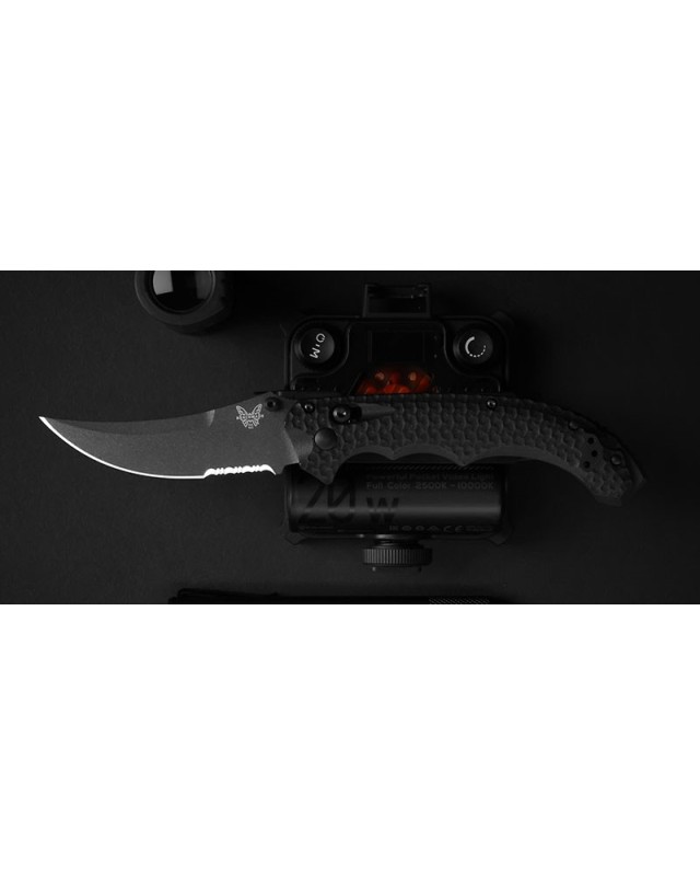 Mini Bedlam S90V Premium steel serrated blade black Cerakote coated black G10 handle Mini Bedlam S90V Premium steel serrated blade black Cerakote coated black G10 handle