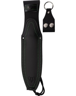 Kaiman Fixed Blade N695 stainless steel full tang satin finish Green Juma handle black leather sheath