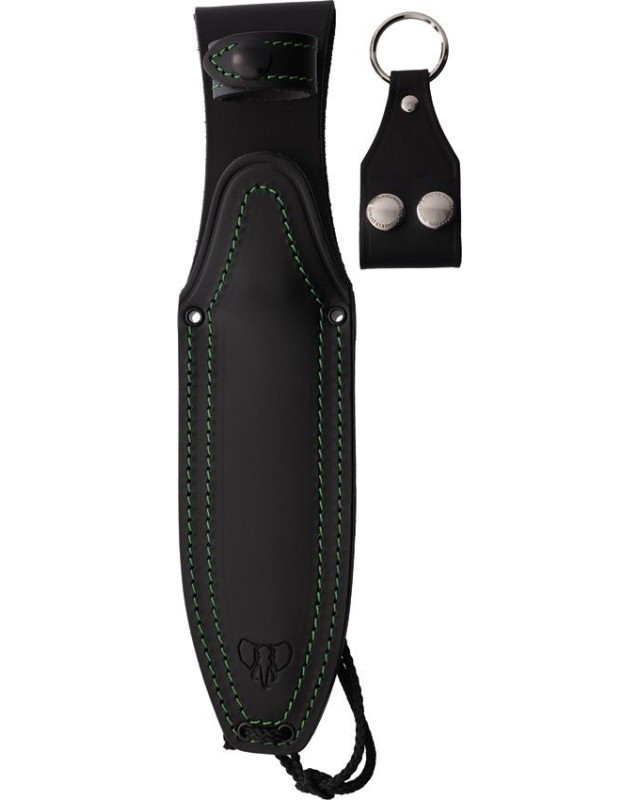 Kaiman Fixed Blade N695 stainless steel full tang satin finish Green Juma handle black leather sheath Kaiman Fixed Blade N695 stainless steel full tang satin finish Green Juma handle black leather sheath
