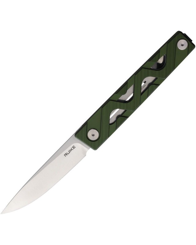 P878 Linerlock 14C28N Sandvik steel satin finish Green aluminium handle