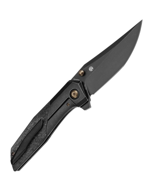 Deadite Framelock S35VN steel blackwash finish titanium and shreded carbon fiber handle Deadite Framelock S35VN steel blackwash finish titanium and shreded carbon fiber handle