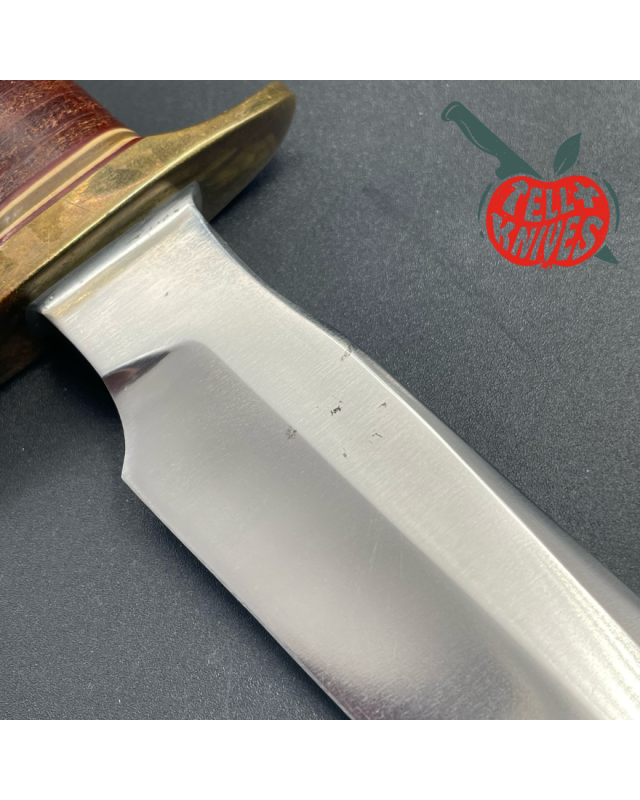 Vintage 70ies Model 1-8 forged carbon steel stacked leather brown leather sheath with stone