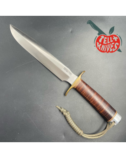 Vintage 70ies Model 1-8 forged carbon steel stacked leather brown leather sheath with stone