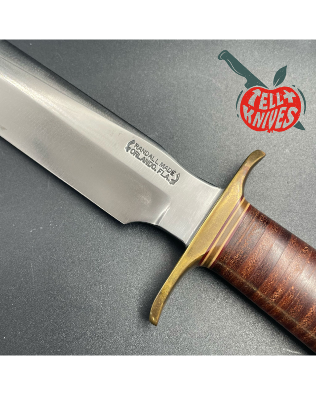 Vintage 70ies Model 1-8 forged carbon steel stacked leather brown leather sheath with stone