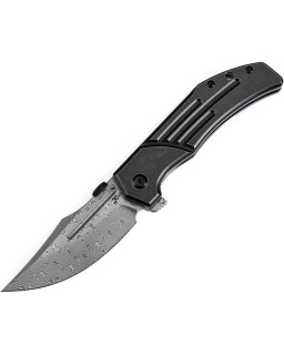 Orion Damascus steel blade Blackwash Titanium handle Flipper