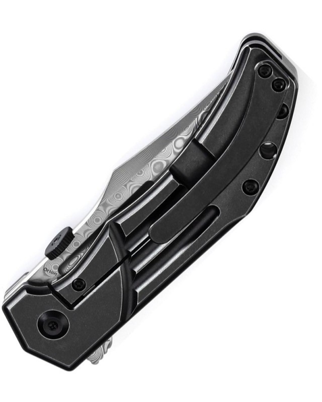 Orion Damascus steel blade Blackwash Titanium handle Flipper Orion Damascus steel blade Blackwash Titanium handle Flipper