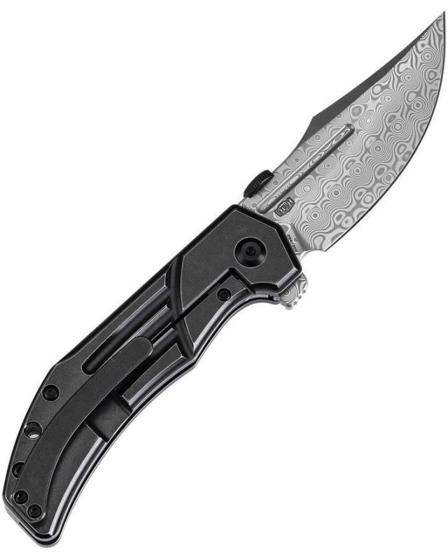Orion Damascus steel blade Blackwash Titanium handle Flipper Orion Damascus steel blade Blackwash Titanium handle Flipper