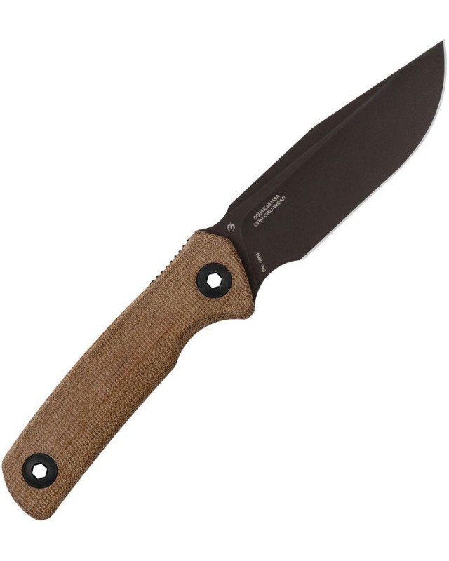ZT Model 0004 fixed blade full tang CPM-CruWear steel black Cerakote finish brown micarta handle brown leather sheath ZT Model 0004 fixed blade full tang CPM-CruWear steel black Cerakote finish brown micarta handle brown leather sheath