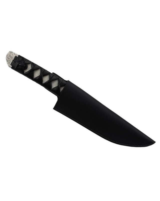 MC241D Tanto Full Tang Damas Blade SPG2 Core white ray skin handle leather cord black leather sheath wood box MC241D Tanto Full Tang Damas Blade SPG2 Core white ray skin handle leather cord black leather sheath wood box