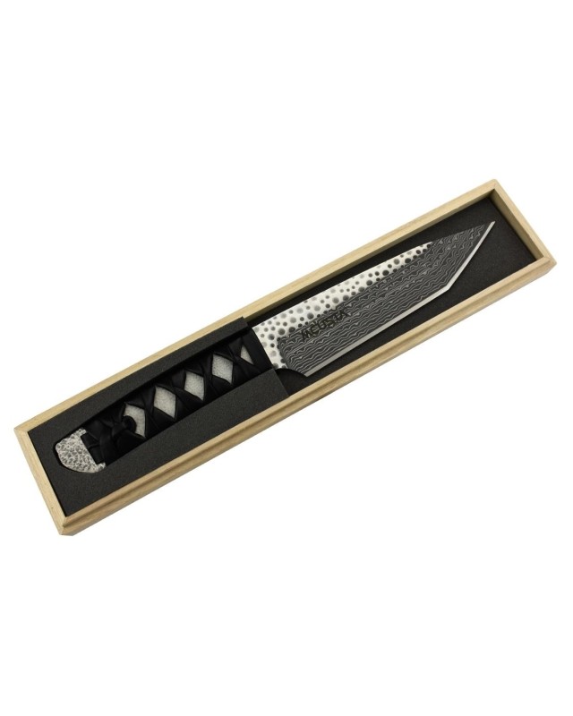 MC241D Tanto Full Tang Damas Blade SPG2 Core white ray skin handle leather cord black leather sheath wood box MC241D Tanto Full Tang Damas Blade SPG2 Core white ray skin handle leather cord black leather sheath wood box