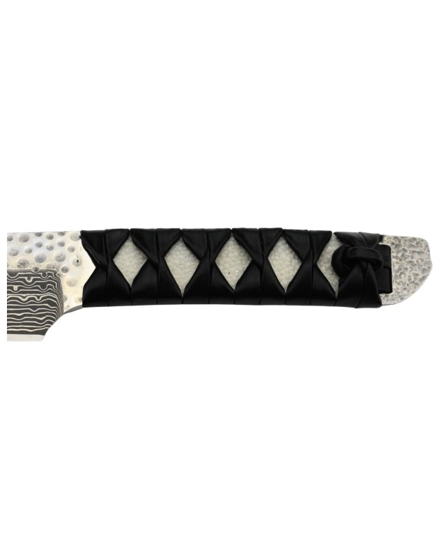 MC241D Tanto Full Tang Damas Blade SPG2 Core white ray skin handle leather cord black leather sheath wood box MC241D Tanto Full Tang Damas Blade SPG2 Core white ray skin handle leather cord black leather sheath wood box