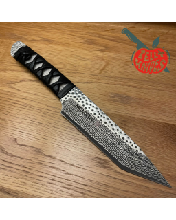 MC241D Tanto Full Tang Damas Blade SPG2 Core white ray skin handle leather cord black leather sheath wood box