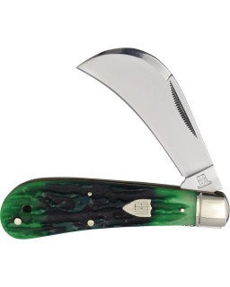 Bluegill Hawkbill blade folding knife stainless steel mirror finish green bone handle