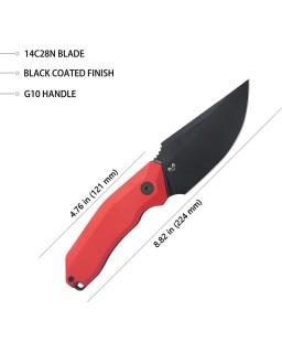Basilisk Fixed Blade Full Tang  14C28N stainless steel blackwash finish Red G10 handle