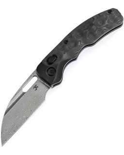 Vivid Damascus steel Crossbar Lock Carbon Fiber and blackwash titanium handle