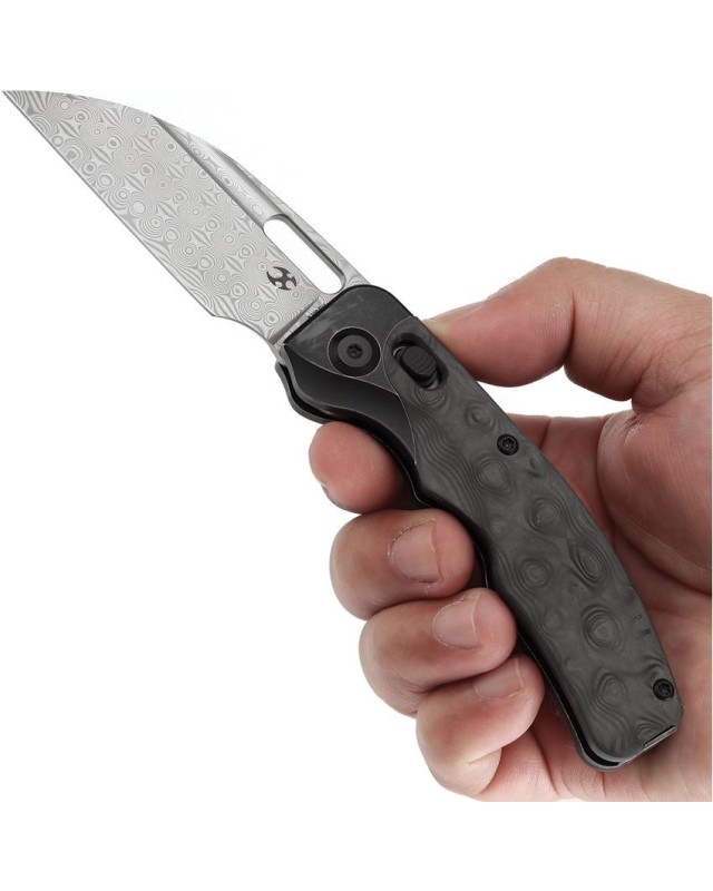 Vivid Damascus steel Crossbar Lock Carbon Fiber and blackwash titanium handle Vivid Damascus steel Crossbar Lock Carbon Fiber and blackwash titanium handle