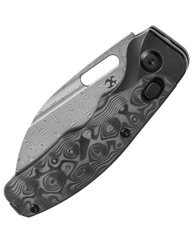 Vivid Damascus steel Crossbar Lock Carbon Fiber and blackwash titanium handle Vivid Damascus steel Crossbar Lock Carbon Fiber and blackwash titanium handle