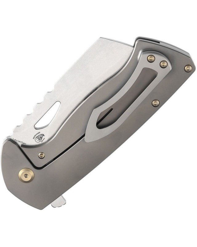 Leviathan S35VN blade steel stonewash finish grey titanium handle Warhawk Knives Design Leviathan S35VN blade steel stonewash finish grey titanium handle Warhawk Knives Design