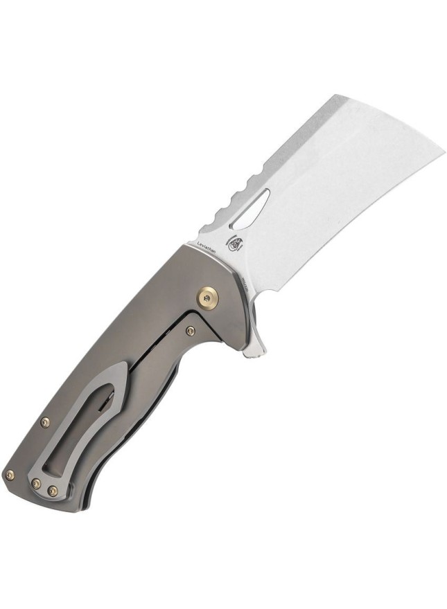 Leviathan S35VN blade steel stonewash finish grey titanium handle ...