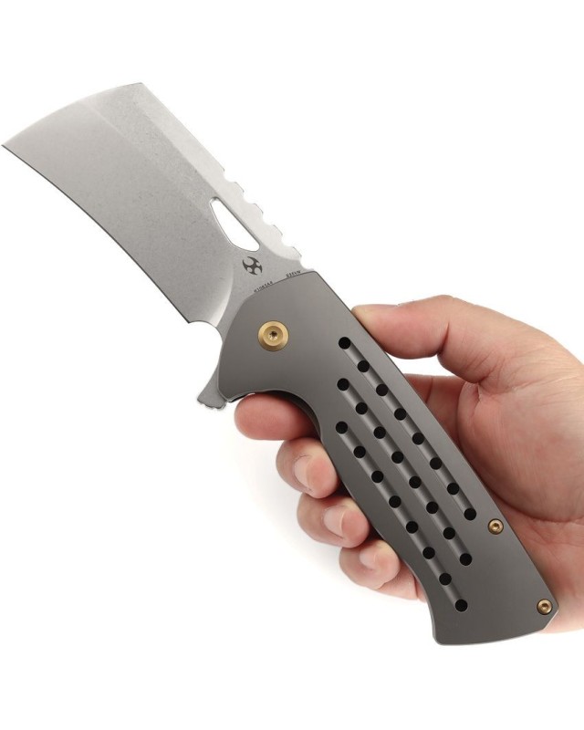 Leviathan S35VN blade steel stonewash finish grey titanium handle Warhawk Knives Design Leviathan S35VN blade steel stonewash finish grey titanium handle Warhawk Knives Design