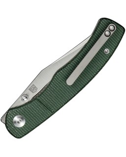 Clingman Nitro-V steel satin finish Linerlock green micarta handle