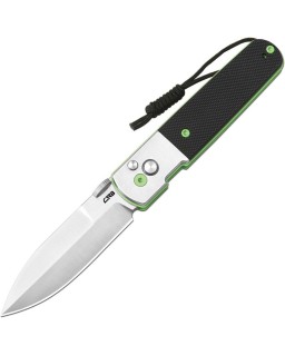 Locust Button Lock AR-RPM9 steel satin finish polished steel bolsters Zombie green liners with Black G10