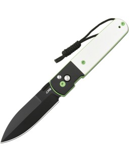 Locust Button Lock AR-RPM9 steel Black PVD coated blade Zombie green liners with white G10 handle
