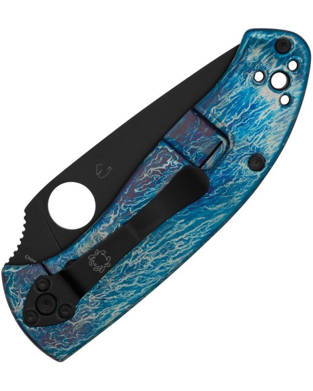 Tenacious R.I.L. D2 steel black PVD coated blade blue Titanium handle Disarray Finish Tenacious R.I.L. D2 steel black PVD coated blade blue Titanium handle Disarray Finish