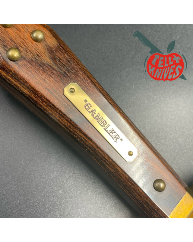 ONTARIO USA Bill Bagwell Gambler QS13 steel brass guard Pakka wood coffin handle