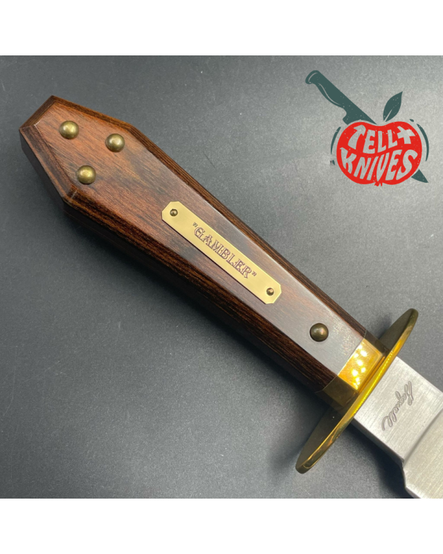 ONTARIO USA Bill Bagwell Gambler QS13 steel brass guard Pakka wood coffin handle