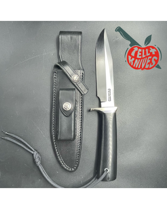 Model 5 - 6 Camp And Trail forged carbon steel black micarta handle with compass nickel silver guard black leather sheath