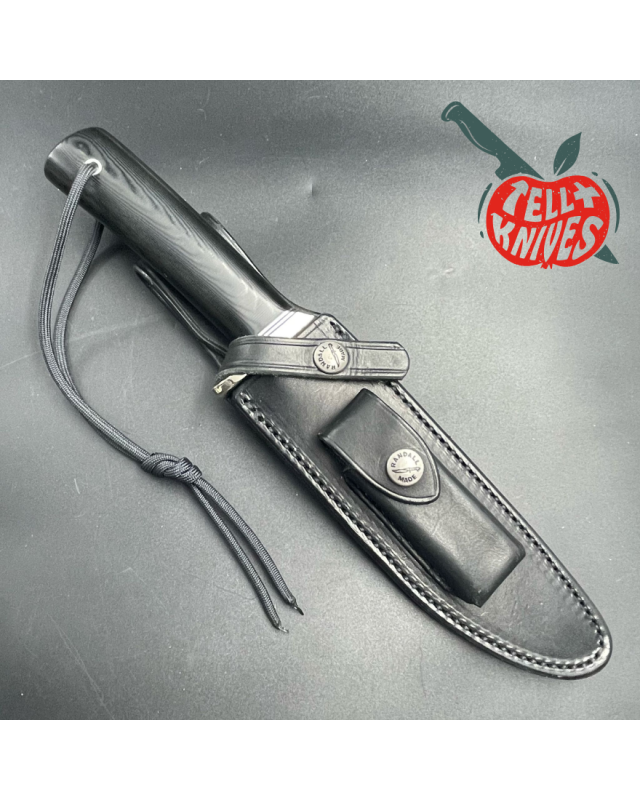 Model 5 - 6 Camp And Trail forged carbon steel black micarta handle with compass nickel silver guard black leather sheath