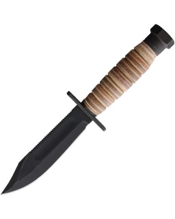 Air Force Survival Pilot Knife black zinc phosphate coated sawback carbon steel blade leather sheath