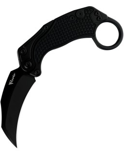 EXO-K Gravity Knife Karambit Button Lock Black Aluminium N690 Steel black finish + training knife