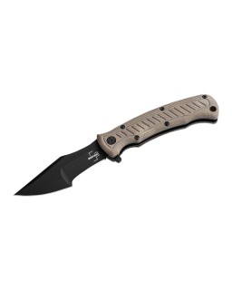Micro Tracker Folder 154CM steel black finish beige micarta handle flipper