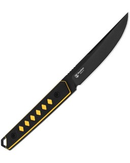 Kwaiken Fixed Blade Full Tang Nitro-V inox steel blackwash finish black and yellow G10 handle black kydex sheath