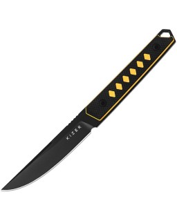 Kwaiken Fixed Blade Full Tang Nitro-V inox steel blackwash finish black and yellow G10 handle black kydex sheath