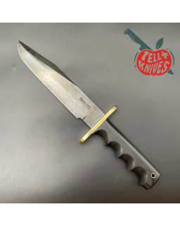 Vintage 90ies Model 14 - 7.5 Attack full tang black carbon steel blade black micarta handle brass guard black leather sheath