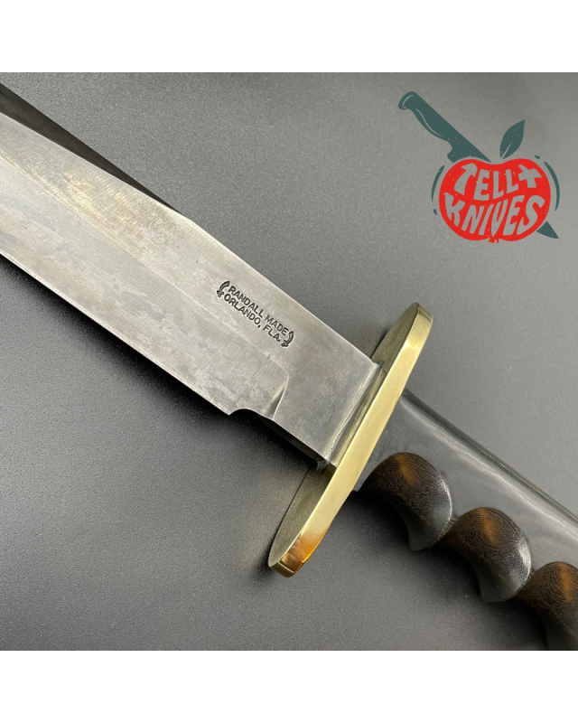 Vintage 90ies Model 14 - 7.5 Attack full tang black carbon steel blade black micarta handle brass guard black leather sheath