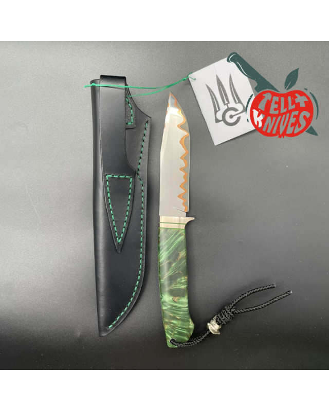Sergey SHIDLOVSKIY - Green Pirate Copper - laminate D2, 154CM & copper blade green carelian birch wood black leather she