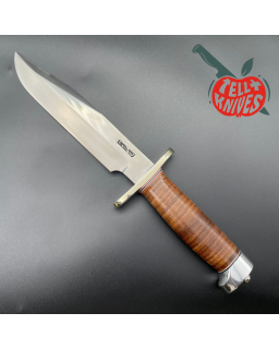 RANDALL MADE KNIVES Model 14 7.5 Attack forged carbon steel brass guard tacked leather handle brown leather sheath