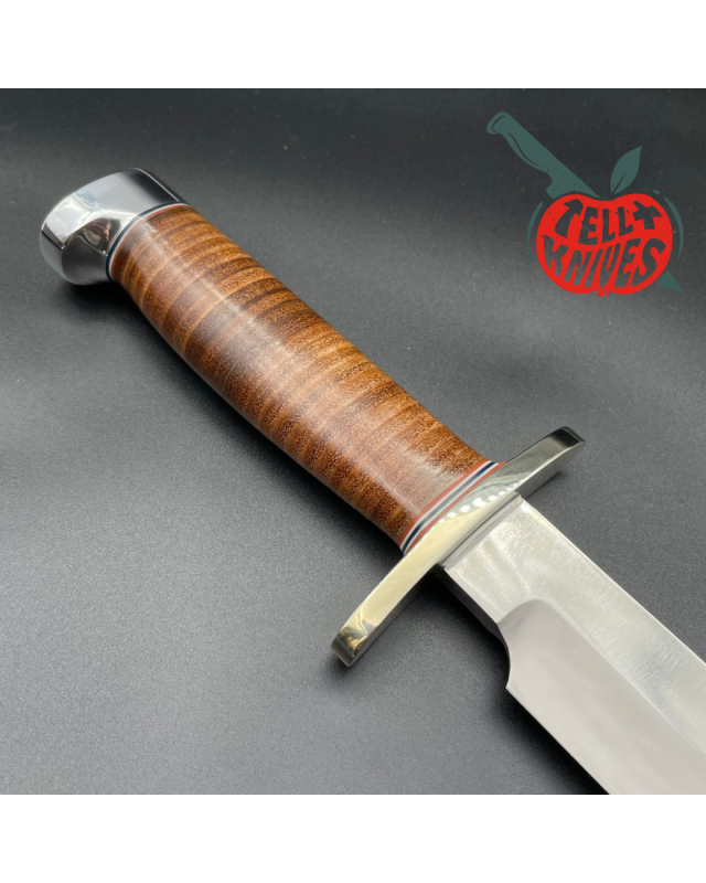 RANDALL MADE KNIVES Model 14 7.5 Attack forged carbon steel brass guard tacked leather handle brown leather sheath