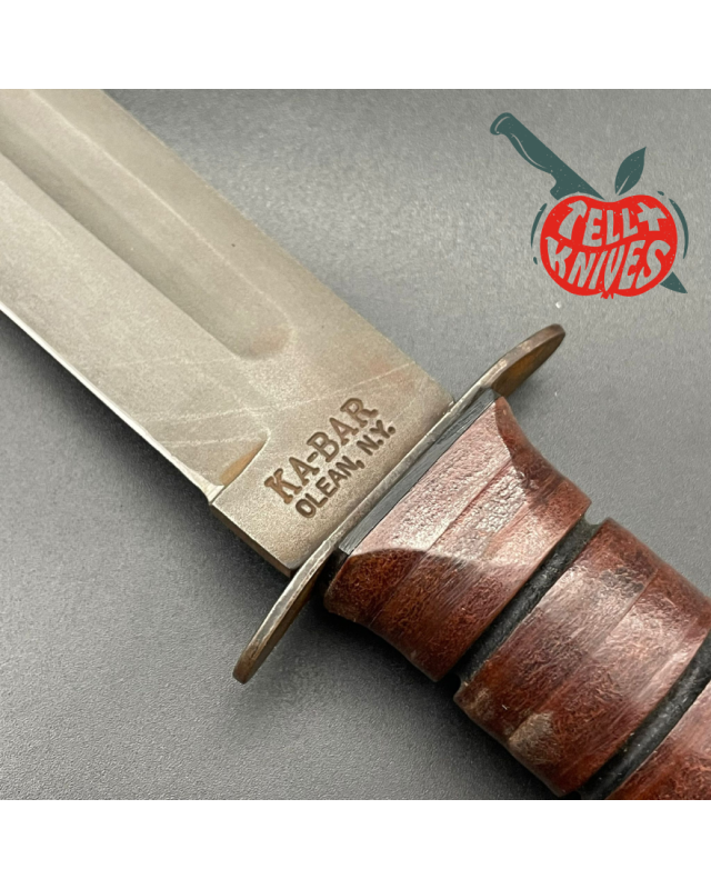 Kabar USMC Fixed Blade Fighting Knife Vintage 80ies carbon steel stacked leather handle Kabar USMC Fixed Blade Fighting Knife Vintage 80ies carbon steel stacked leather handle