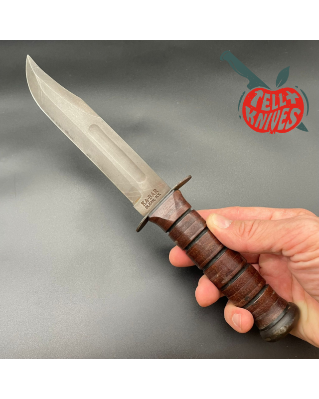 Kabar USMC Fixed Blade Fighting Knife Vintage 80ies carbon steel stacked leather handle Kabar USMC Fixed Blade Fighting Knife Vintage 80ies carbon steel stacked leather handle