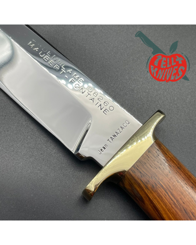 Jean Tanazacq Modèle Tronçay 1 acier 440C forgé finition miroir garde laiton manche bois de noyer étui cuir Jean Tanazacq Modèle Tronçay 1 acier 440C forgé finition miroir garde laiton manche bois de noyer étui cuir