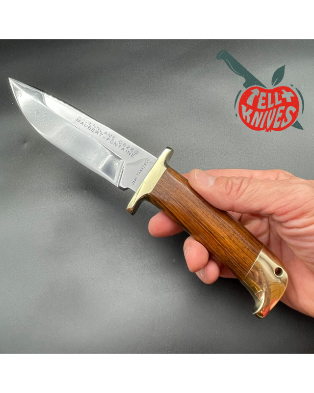 Jean Tanazacq Modèle Tronçay 1 acier 440C forgé finition miroir garde laiton manche bois de noyer étui cuir Jean Tanazacq Modèle Tronçay 1 acier 440C forgé finition miroir garde laiton manche bois de noyer étui cuir