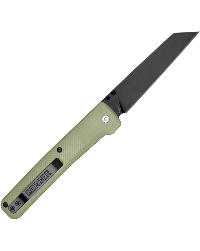 Gerber Tanto Pledge Linerlock Folding Knife Black 7Cr17Mov Steel Lichen Green Handle Gerber Tanto Pledge Linerlock Folding Knife Black 7Cr17Mov Steel Lichen Green Handle