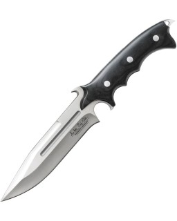 Hibben Legacy Combat Bowie full tang fixed stainless steel blade knife black wood handle black leather sheath